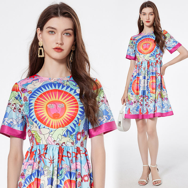 Printed-Short Sleeve Dress