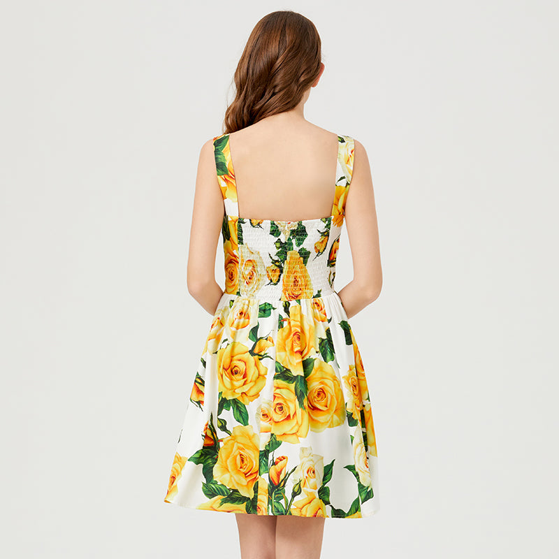 Trendy Printed Bustier Mini Dress - High-Waist, Stretch Back