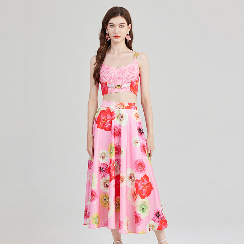 Baroque Buckle Strapless Top and High-Waist Skirt Set