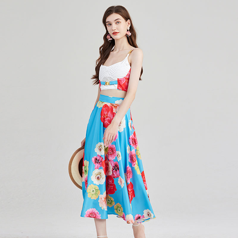 Baroque Buckle Strapless Top and High-Waist Skirt Set